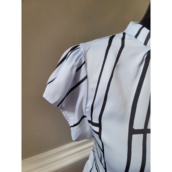 Nine West Blouse Women's Medium White Black Geometric Print Flutter Sleeve Top - Picture 5 of 11